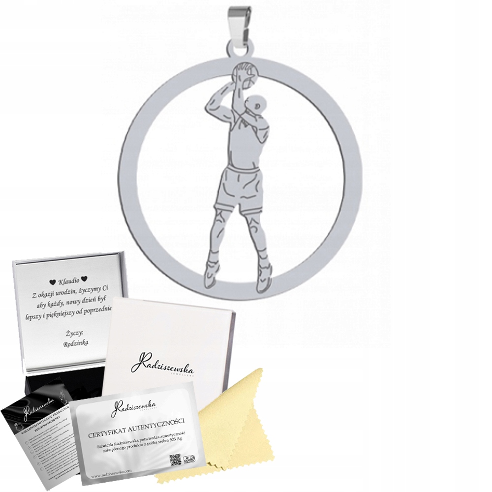 Stříbrný Přívěsek Basketbalista Basketbal Stříbro 925 Narozeniny Gravírování Bonus
