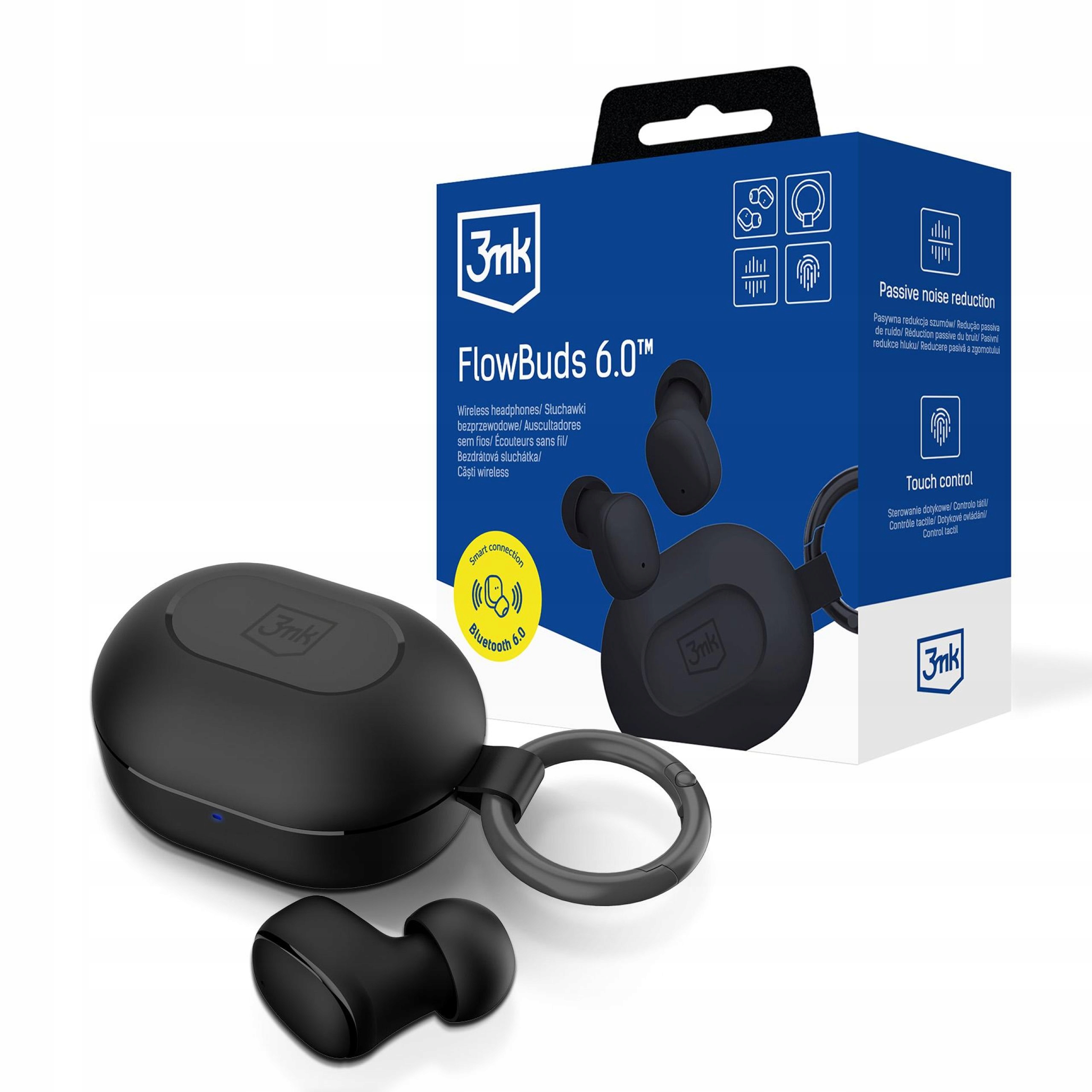 3mk Bluetooth vezeték nélküli fejhallgató klipszes tok FlowBuds 6.0 fekete