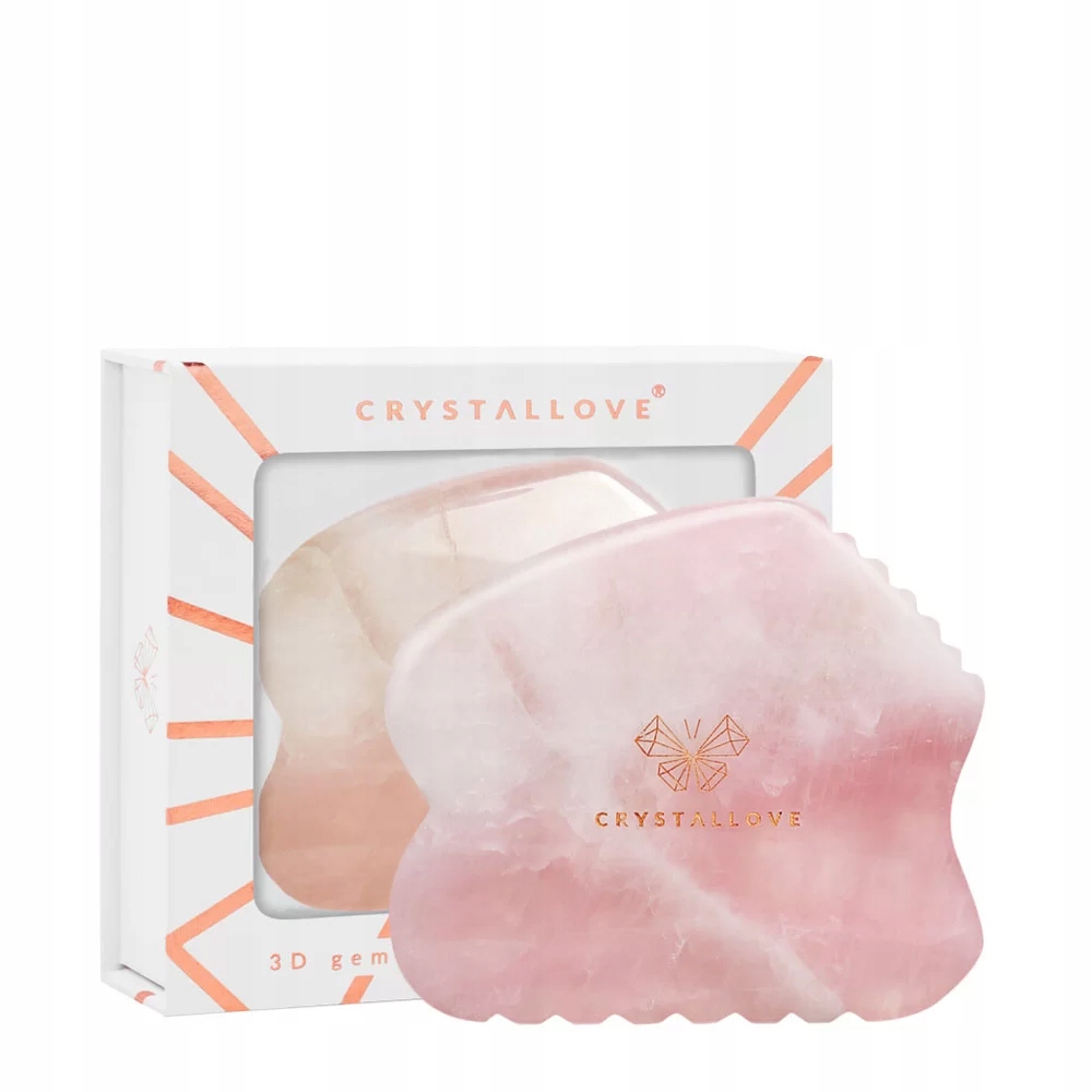 Crystallove Rose quartz Contour Gua Sha – destička pro masáž obličeje gua sha s