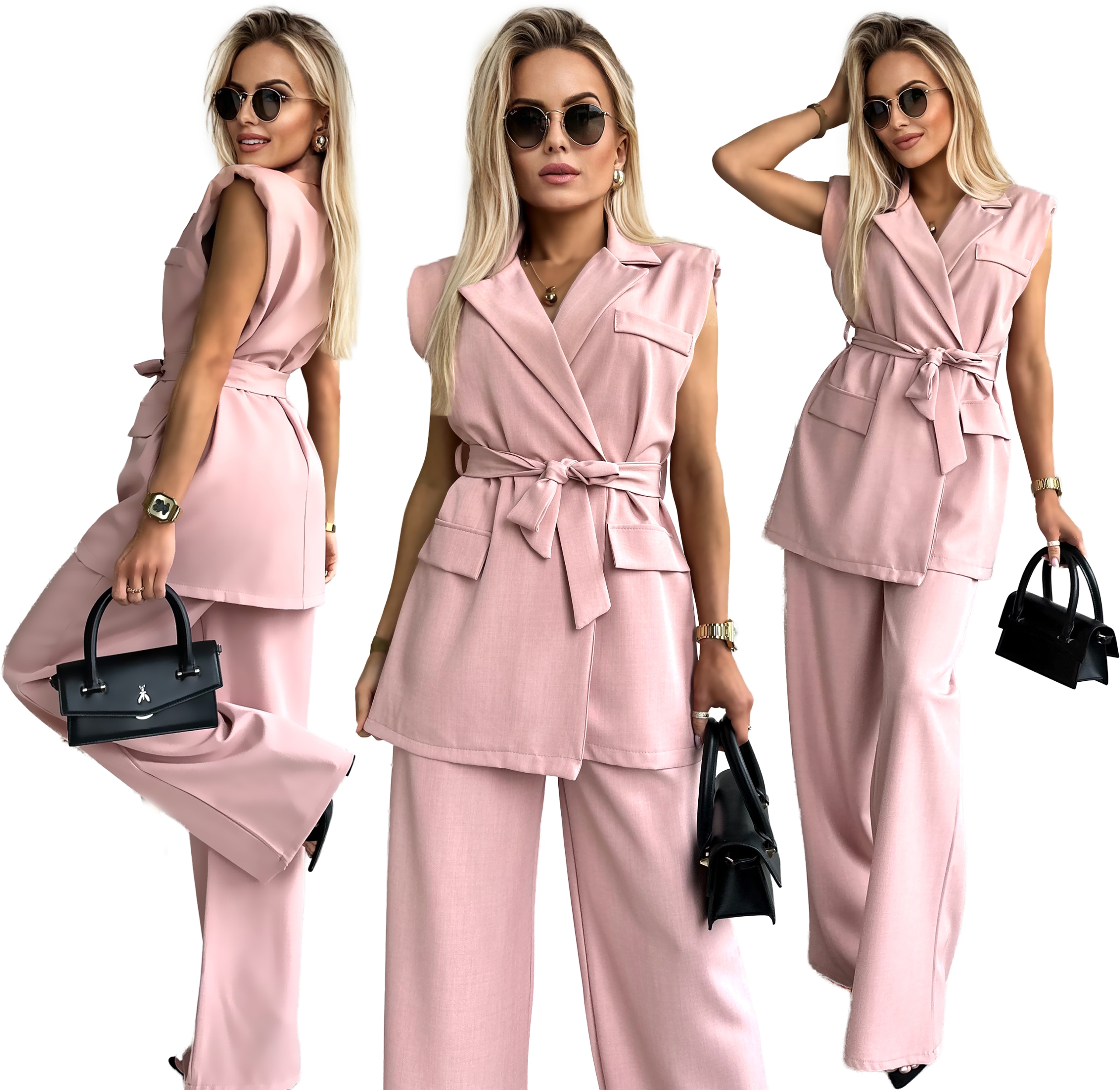 Elegantní stylový Komplet dámská zavazovací vesta široké kalhoty