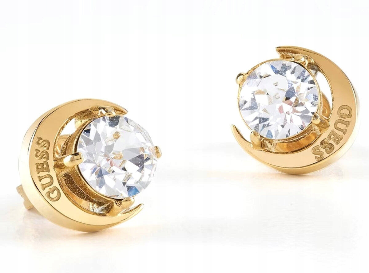 Ocelové Zlaté Náušnice Guess Moon Phases Měsíc Křišťál JUBE01194JWYGT/U