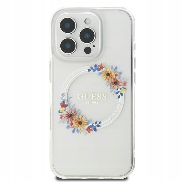 Pouzdro Guess pro iPhone 16 Pro, obal MagSafe Květiny Ženské pouzdro kryt