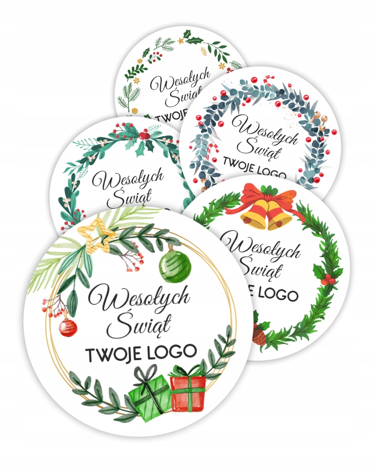 ŚWIĄTECZNE NAKLEJKI Z TWOIM LOGO - 40mm - 48SZT
