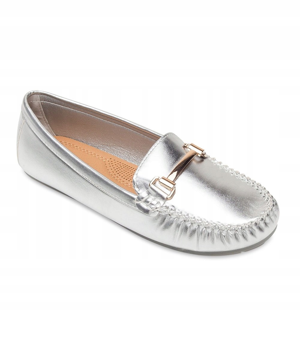 Błyszczące mokasyny z klamerką Srebrne 39 Marka inna