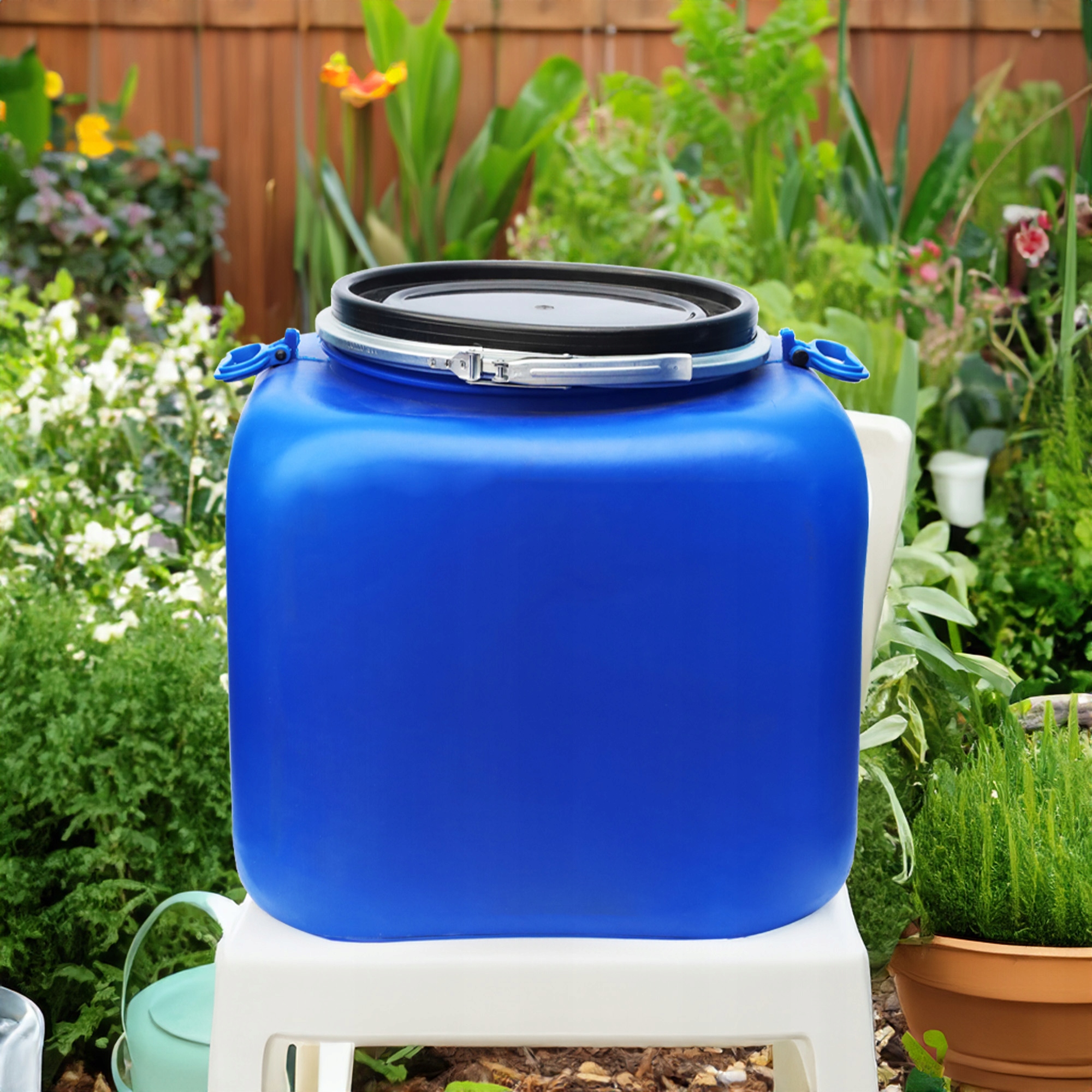 BECZKA PLASTIKOWA 100 L OBEJMA ATEST POJEMNIK ZBIORNIK NA WODĘ