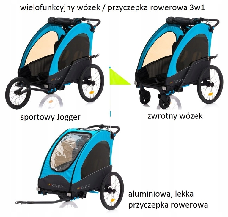 PRZYCZEPKA ROWEROWA GUTO WÓZEK JOGGER 3w1 ALU PRO Marka GUTO