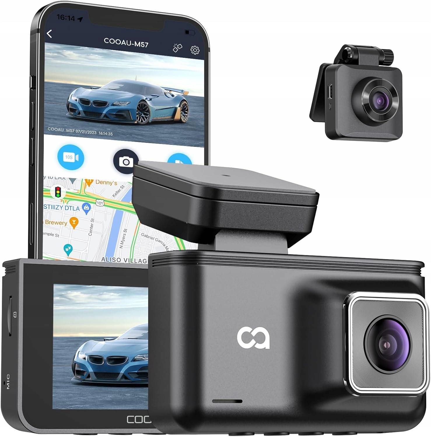 Videorekordér Autokamera Cooau 2.5K 3 Palce Gps Wdr G-senzor