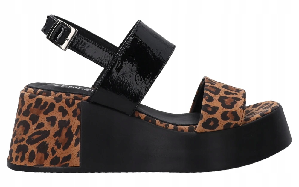 Venezia dámské sandály na platformě a podpatku s leopardím vzorem, kožené, velikost 37