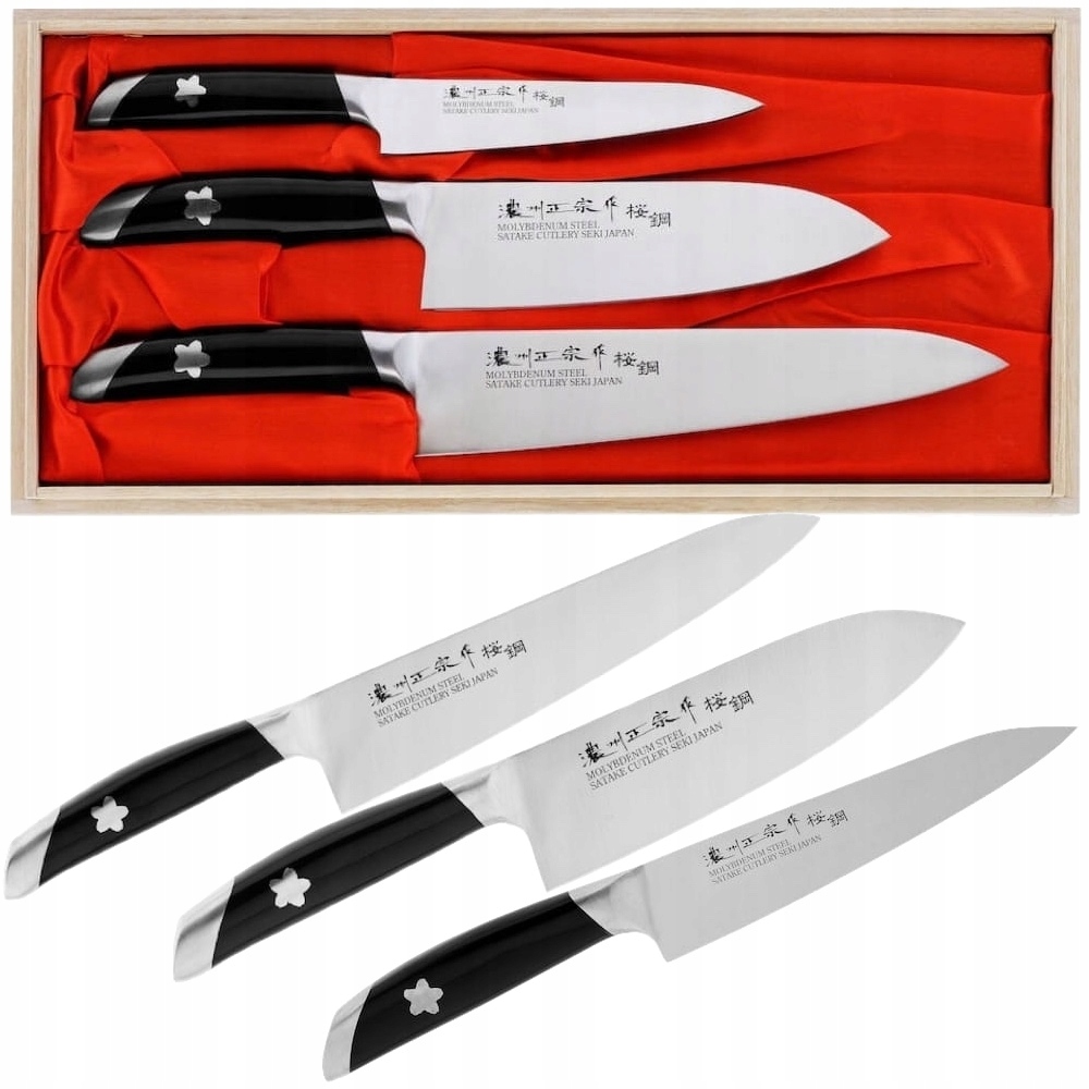 Satake Sakura Japonský set 3 nožov šéfkuchára Santoku Univerzálne puzdro