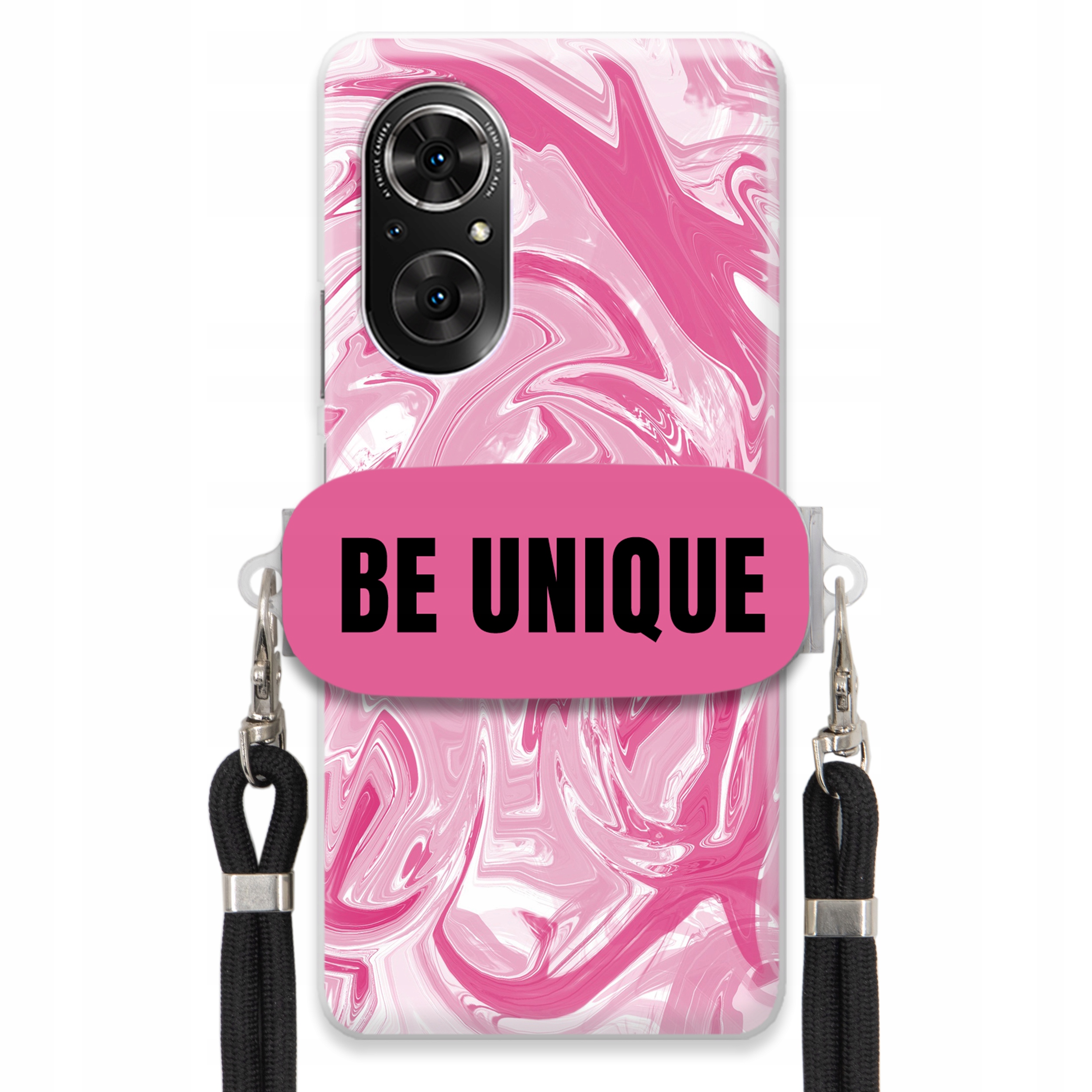 Puzdro pre Huawei Nova 9 Se Case držiak na šnúrku Čierna Ružová Mramor Unique