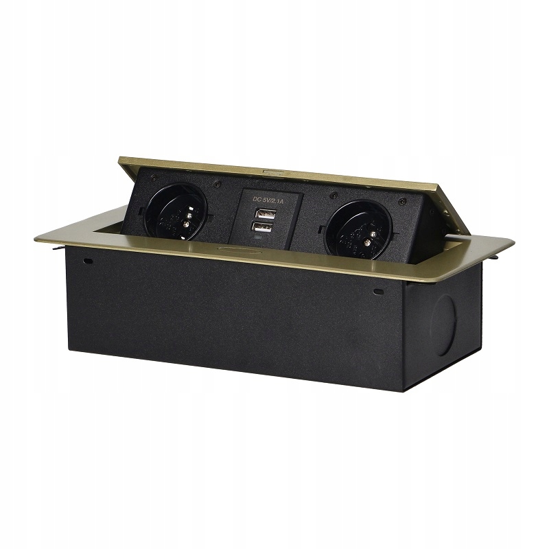 Zásuvka Zapuštěná Do Desky 2X2PZ, 2XUSB Plochý Forma Mosaz