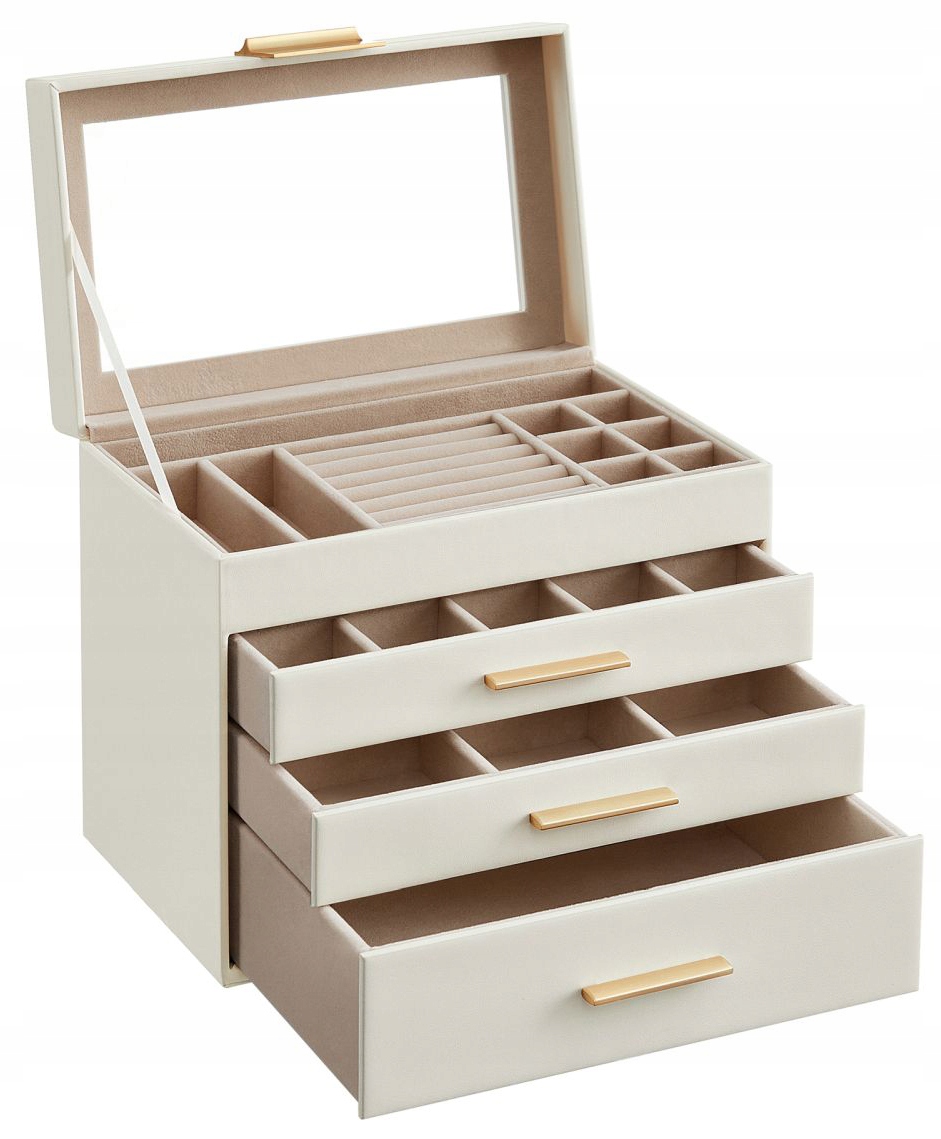 Krabička na šperky náušnice organizér 4 úrovně zakalená bílá