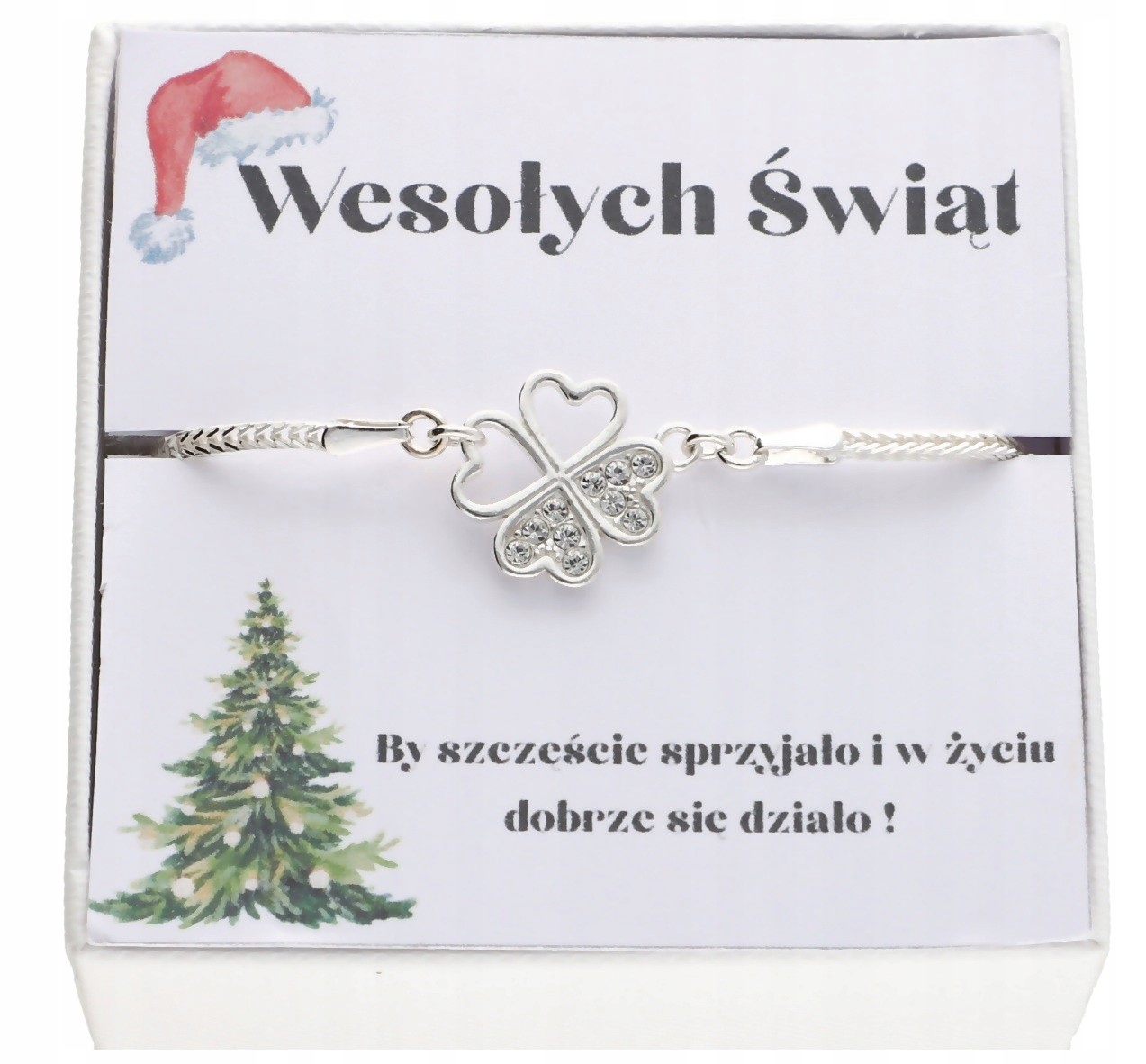 Vánoční náramek se stříbrnou jetelkou čtyřlístek Stříbro