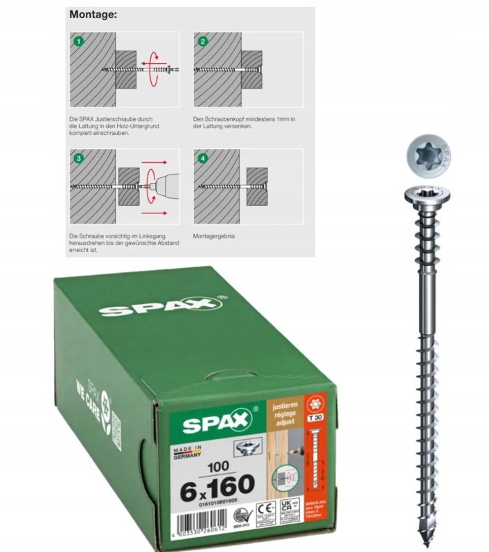 Regulačné skrutky do dreva Wirox Tx Spax 6 x 160 mm 100 ks