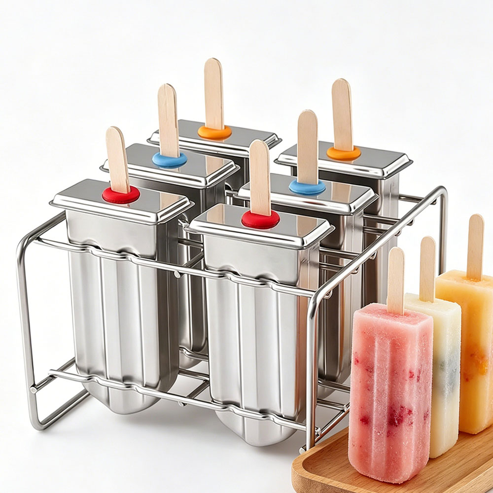 Ocelová forma na zmrzlinu s víkem pro myčku nádobí pro rodinu 6 Kusů stojan