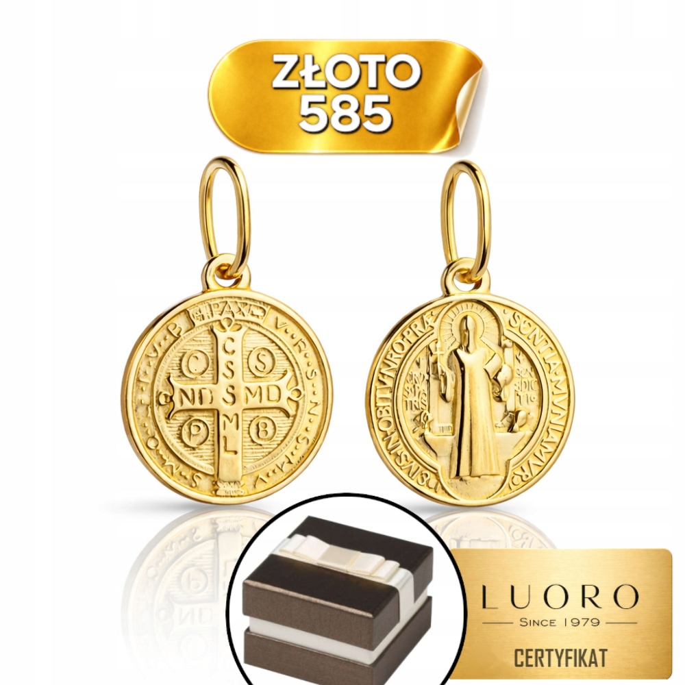 Zlatý Medailon 585 14K Sv Benedikt Žluté Zlato 18 MM Prestižní