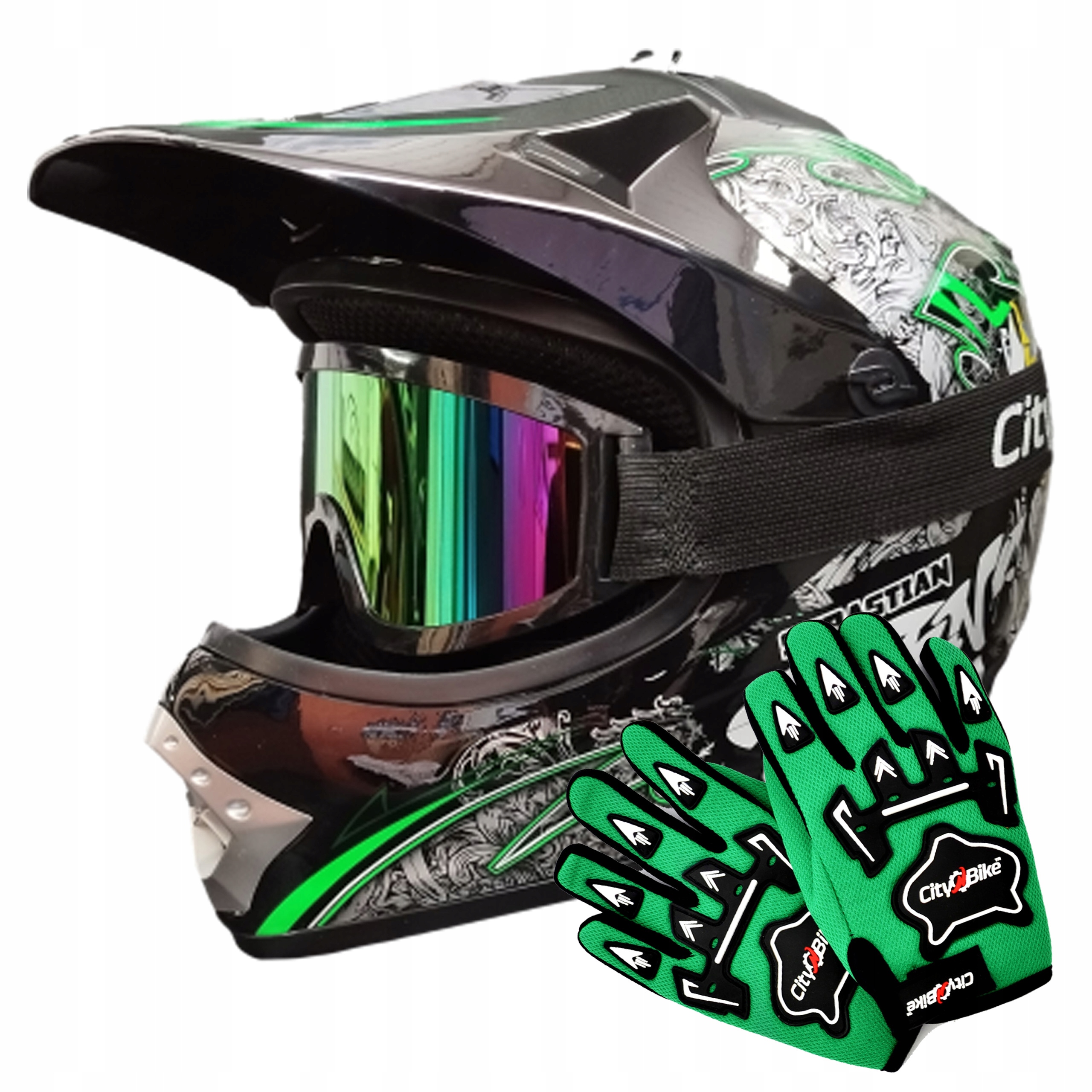 Kask cross dla dziecka S Gogle i Rękawice |Quad Cross Enduro Hulajnoga-BMX