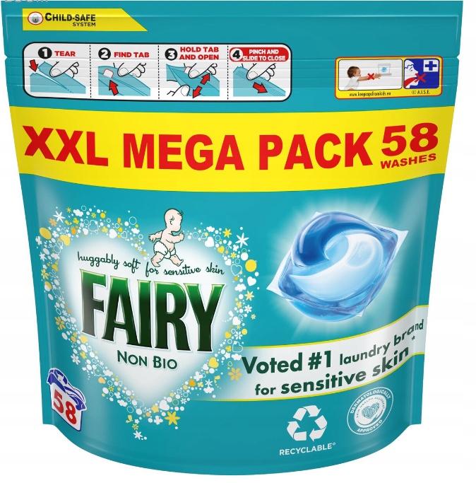 Levně Fairy Non Bio Kapsle Na Praní 58ks Pro citlivou pokožku Pro Miminka