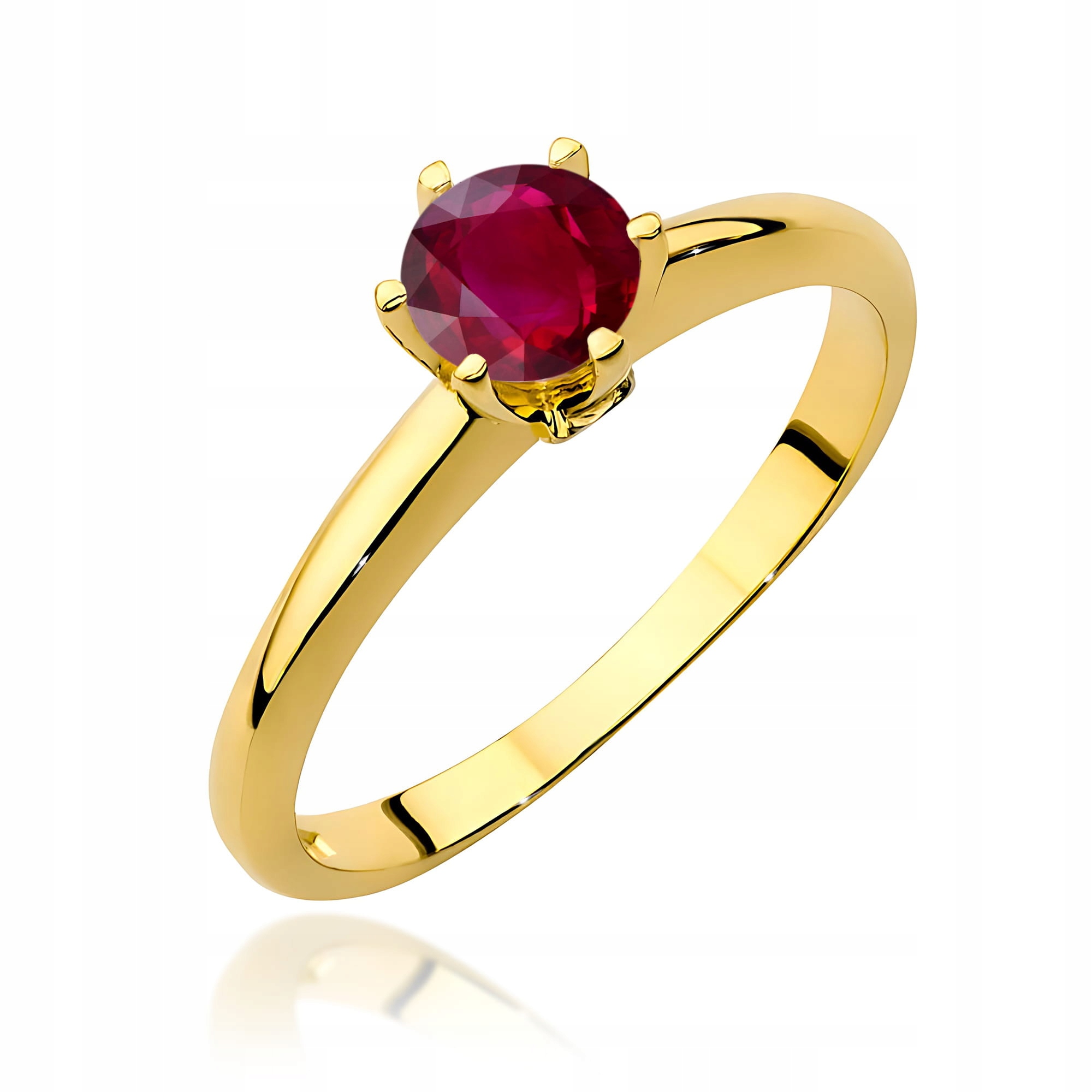 Zlatý prstýnek 585 s rubínem a diamanty, kulatý, zásnubní, módní
