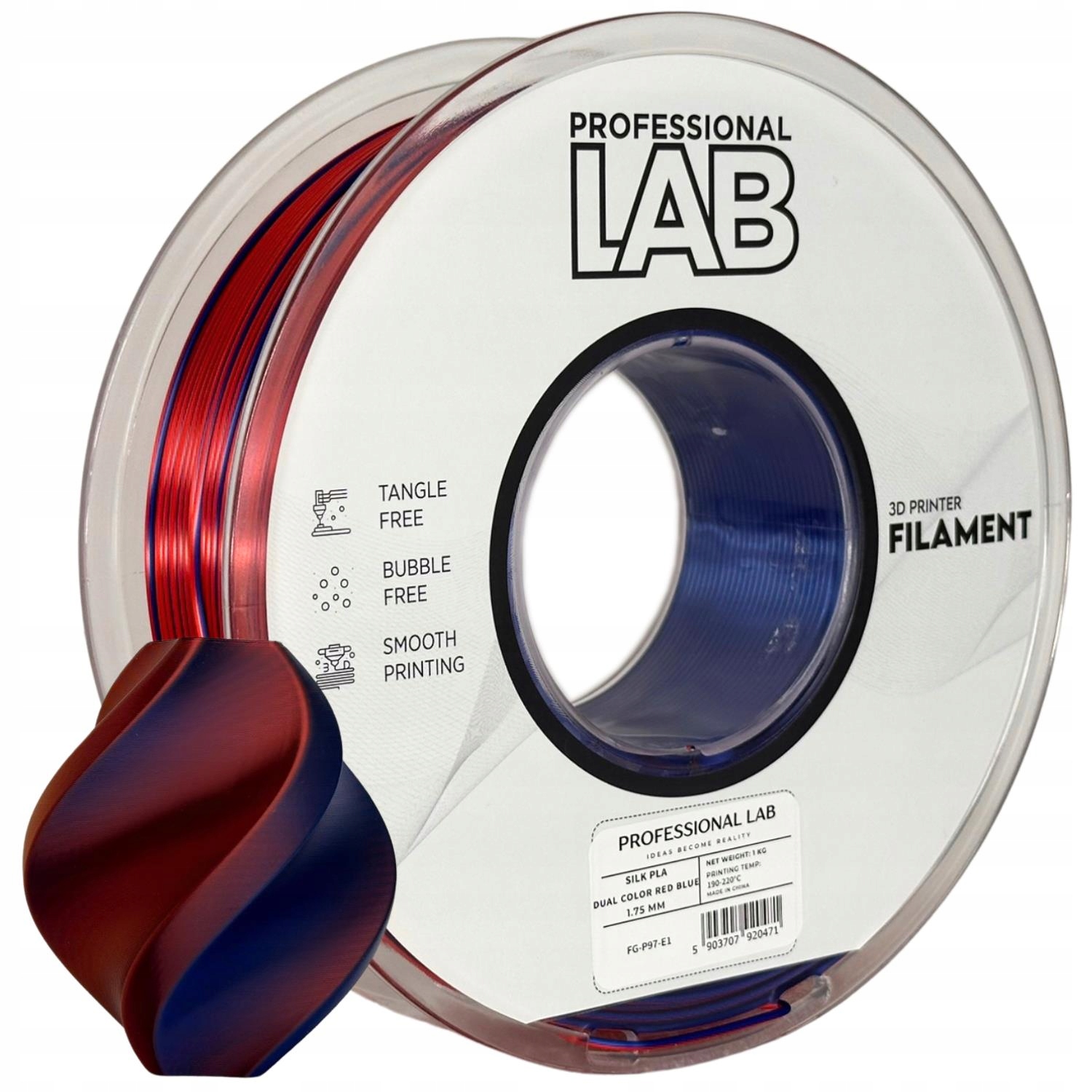 2 x Filament Silk DualColor Prof.Lab 1.75mm 1kg Czerwono-Niebieski RedBlue