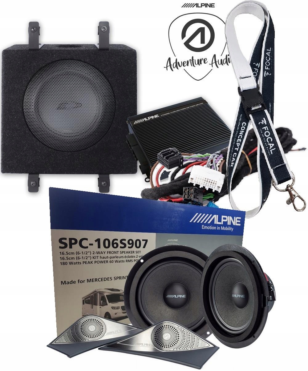 ZESTAW NAGŁOŚNIENIA ALPINE GŁOŚNIKI + SUB + WZMACNIACZ MERCEDES SPRINTER