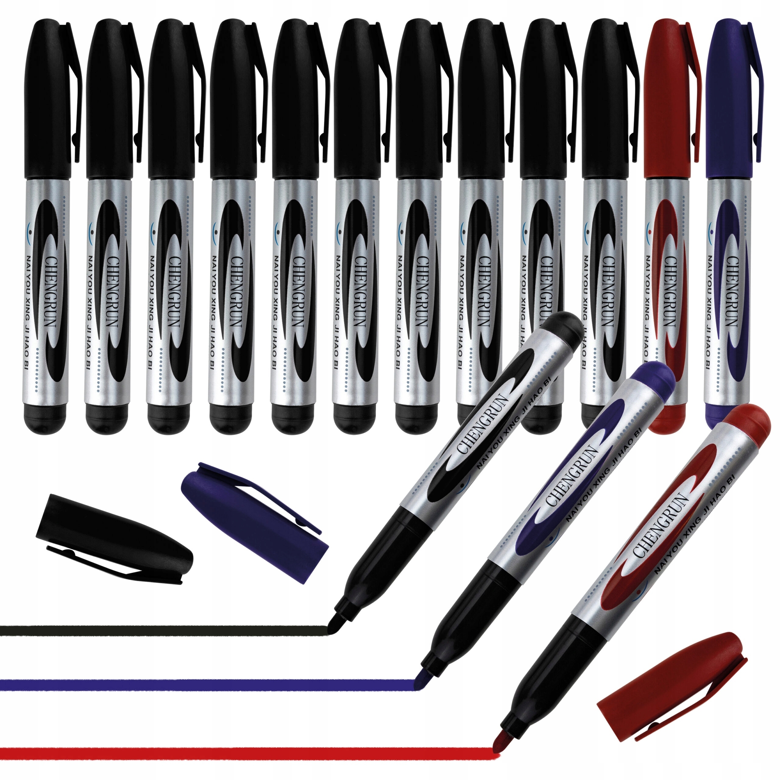 MARKER PERMANENTNY 1,5cm PISAK CZARNY NIEBIESKI CZERWONY ZESTAW 12 SZTUK