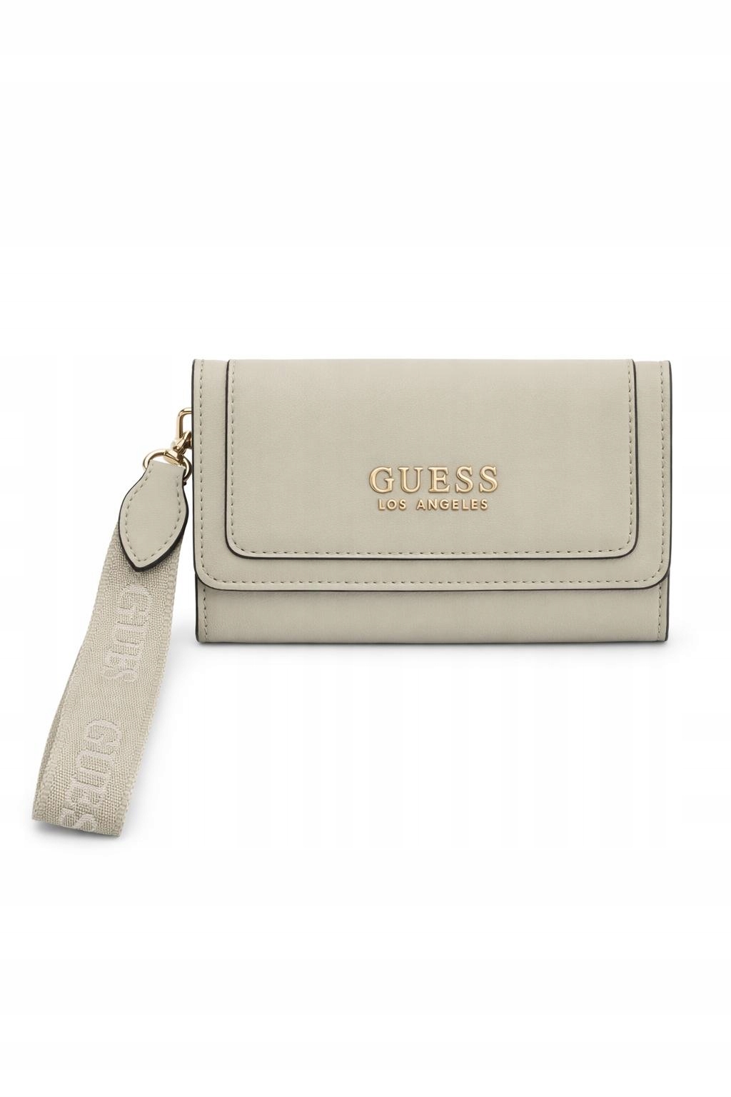 Guess Béžová Peněženka Se Zlatým Logem A Páskem Na Ruku 17x11x4 Hlava