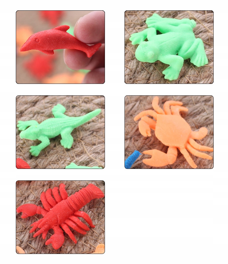 12x ZWIERZĘTA ROSNĄCE W WODZIE MAGICZNE WYKLUWAJĄCE DO KĄPIELI GRY PINIATA Materiał guma