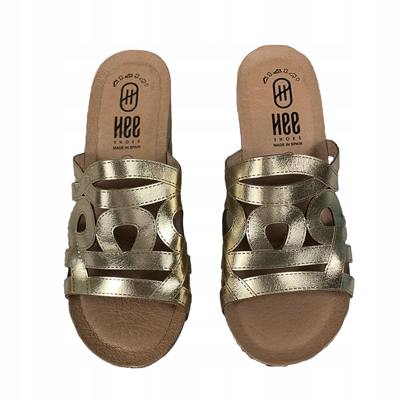 Klapki na obcasie HEE 24061 złoty skórzane R.36 Oryginalne opakowanie producenta pudełko