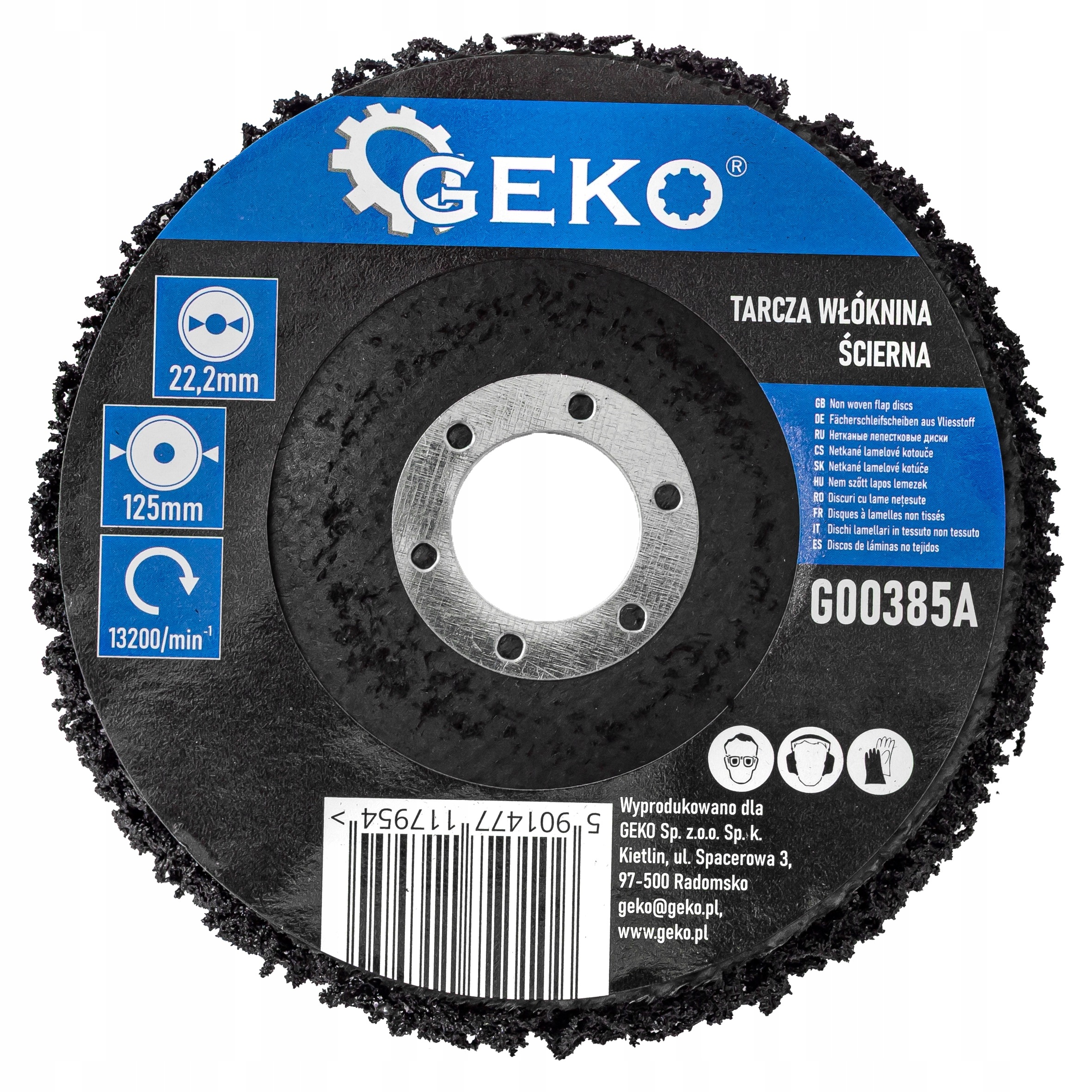 Tarcza włóknina ścierna Geko 125 x 22,2 mm czarna G00385A 1 szt.