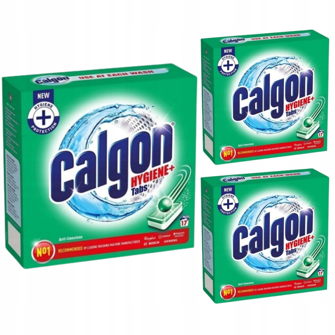 Tabletki Do Zmiękczania Wody Czyszczenie Pralki Calgon Hygiene + 17szt x3