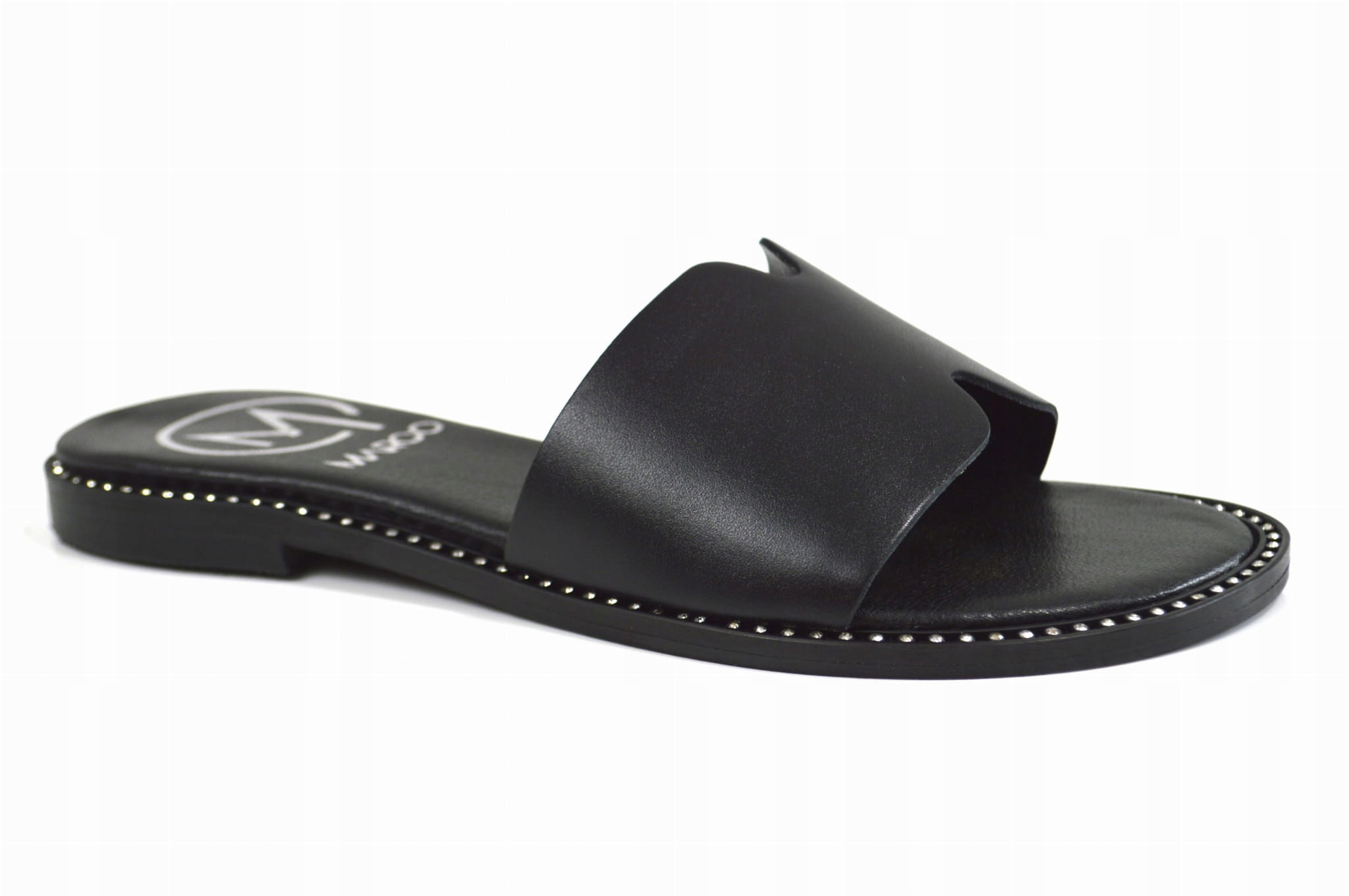 Czarne klapki skórzane z ozdobnym spodem - 36, Czarny