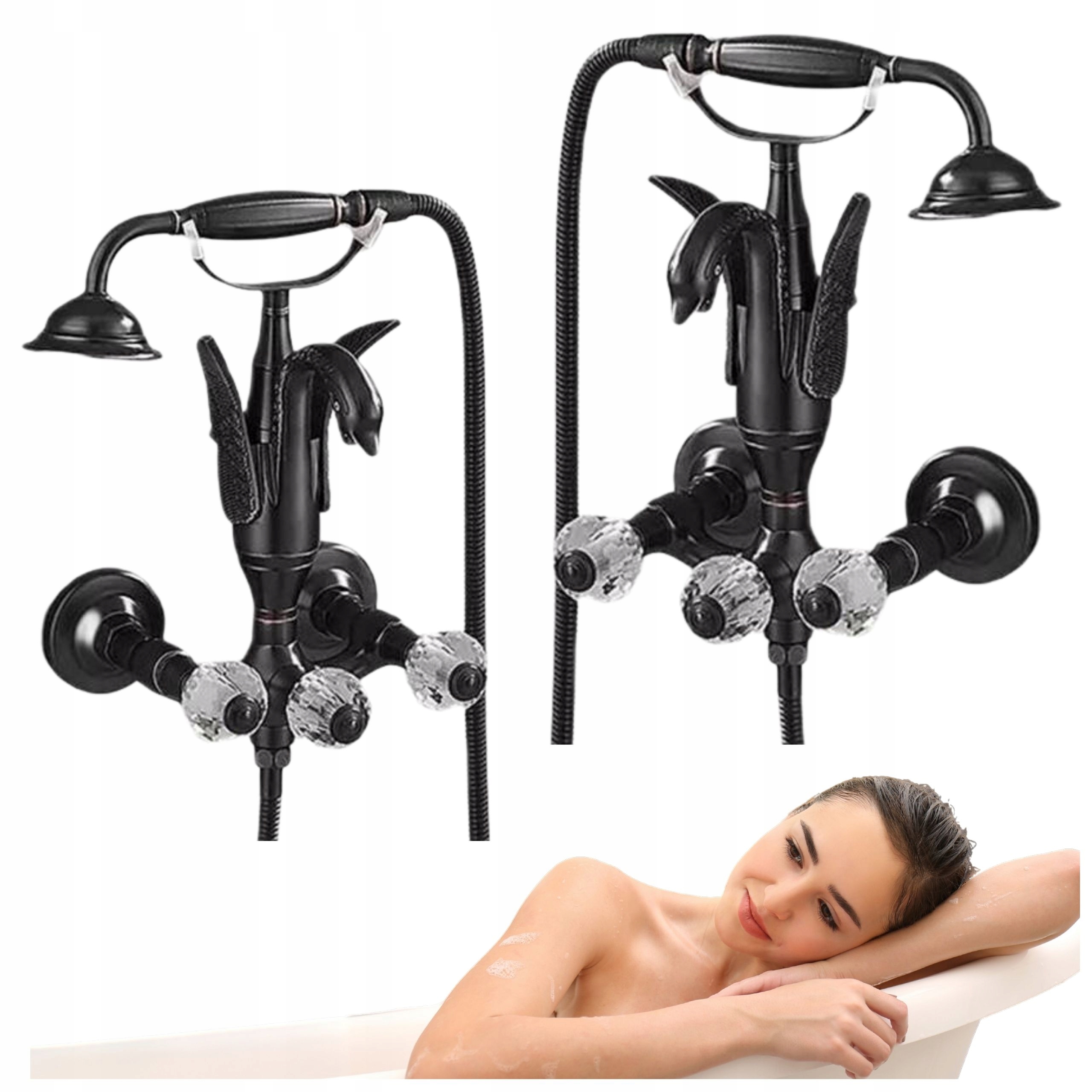 Nástěnná Vanová Baterie S Retro Perlátorem, Černá