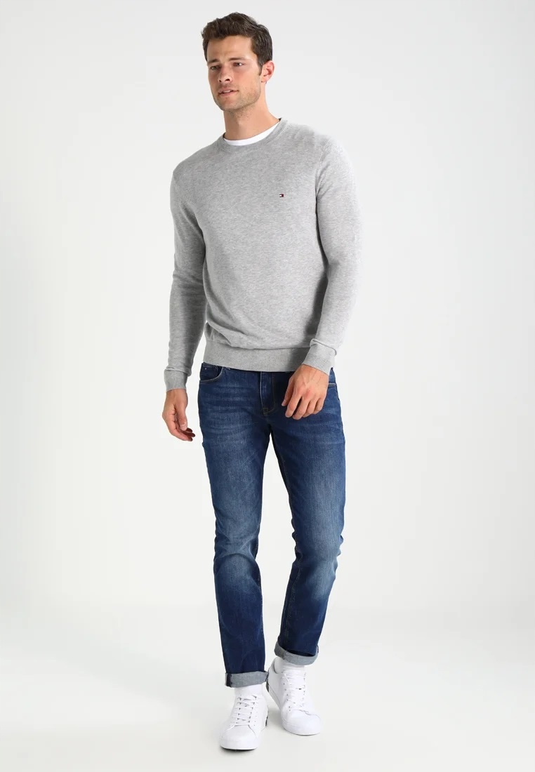 SWETER MĘSKI TOMMY HILFIGER SZARY ROZMIAR XL Dekolt okrągły