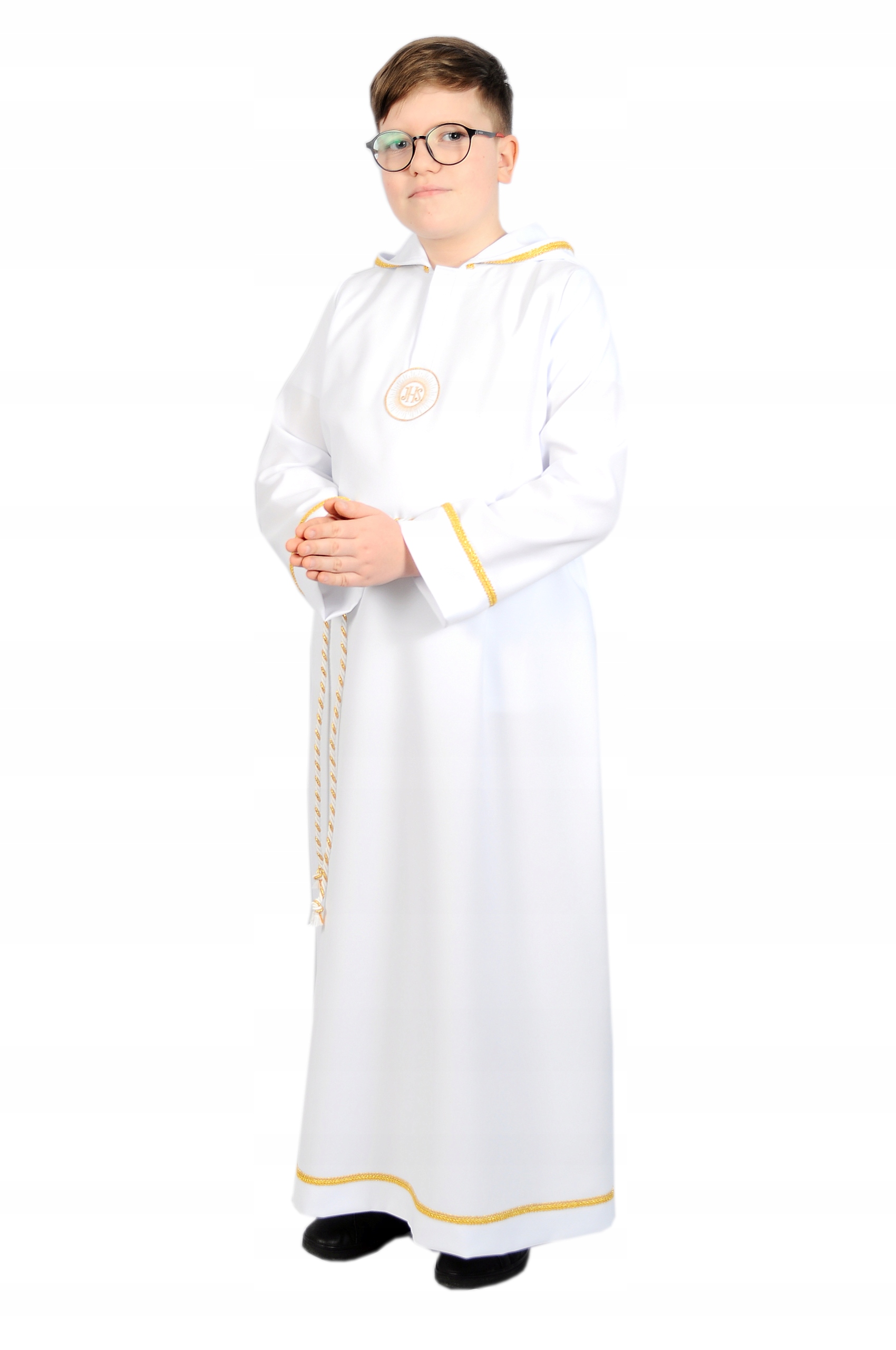 Alba komunijna dla chłopca z kapturem Materiał dominujący inny