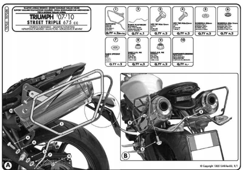 Bočné Rošty Pod Tašky Triumph Street Triple 675 (07-12)