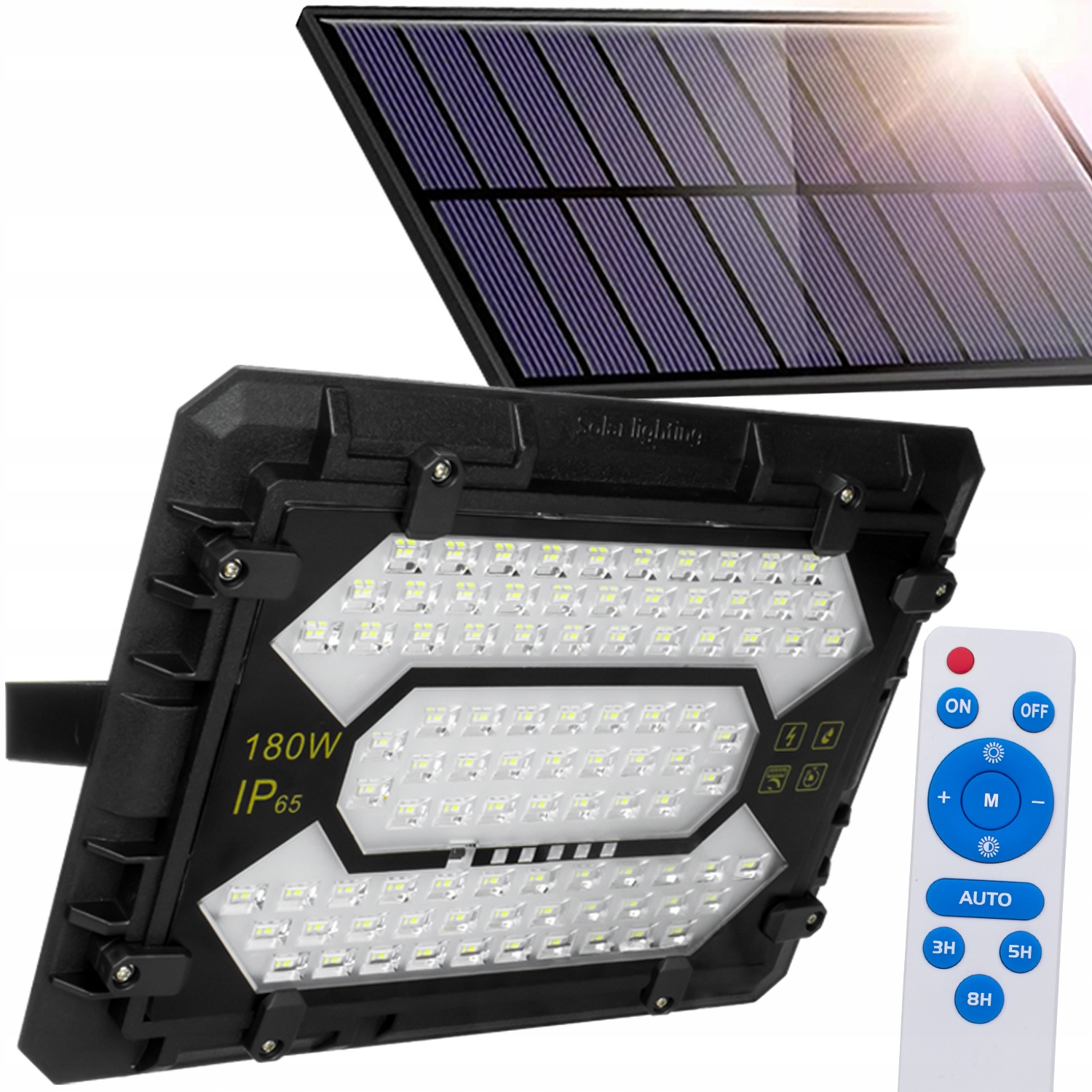 Solární Led halogenový zářič 180W Venkovní lampa Vodotěsná dálkové ovládání