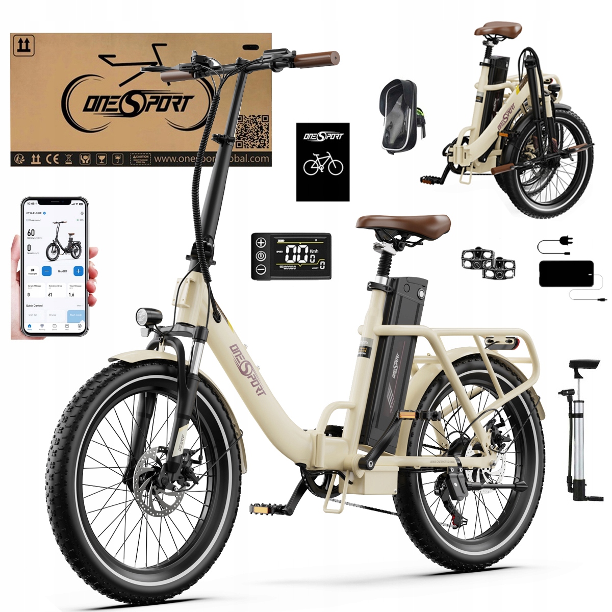 2026 Nowy Składany Rower elektryczny Onesport OT16-2 250W 48V17Ah120km 20"