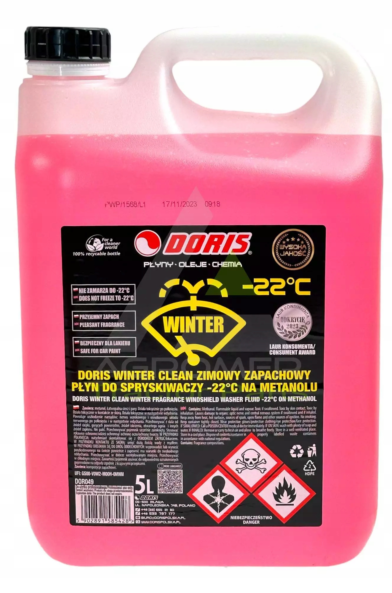 PŁYN DO SPRYSKIWACZY ZIMOWY 5L ZAPACH CYTRUSOWY-22°C