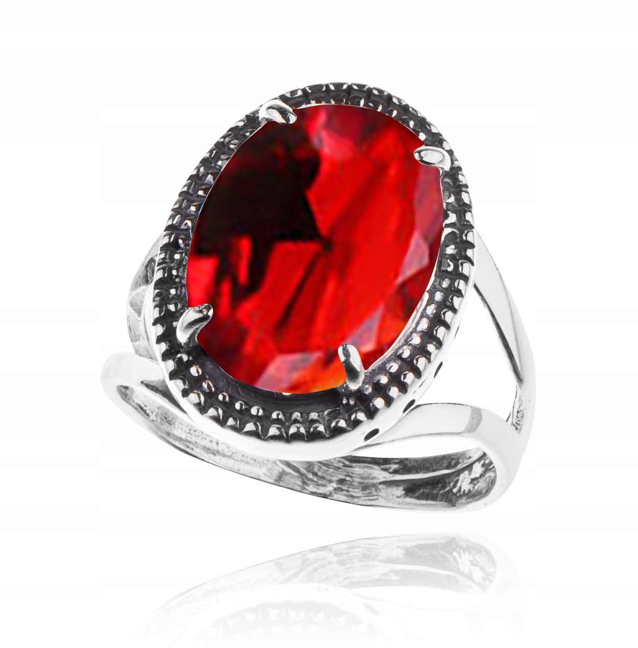 

Srebrny Pierścionek Z Czerwoną Cyrkonią Rozmiar 26