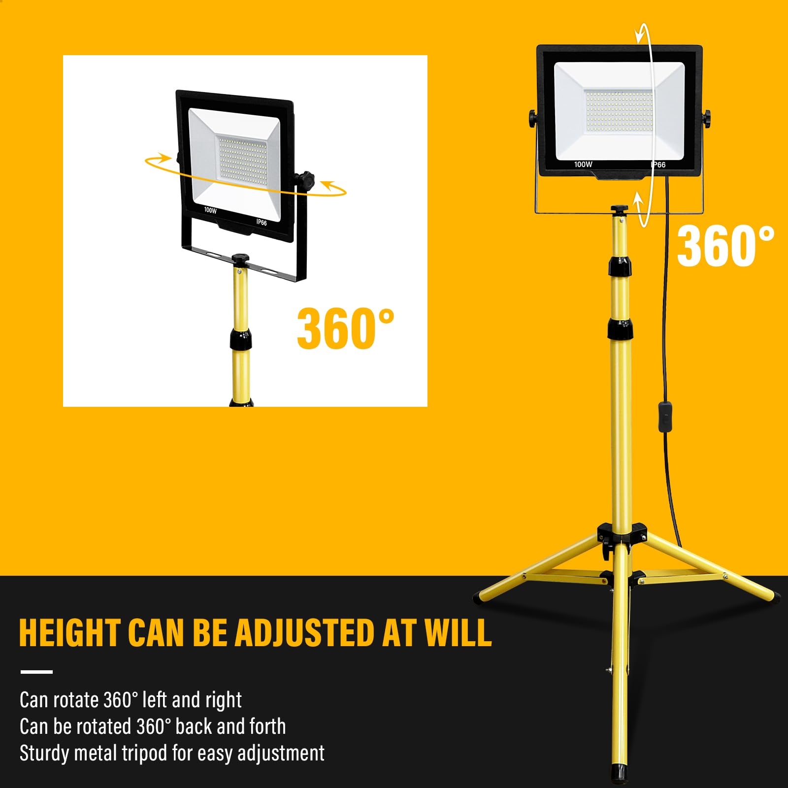 RIGIDON 100W LED Reflektor Stojak 10000LM Wodoodporny Budowa Warsztat — miniatura 3