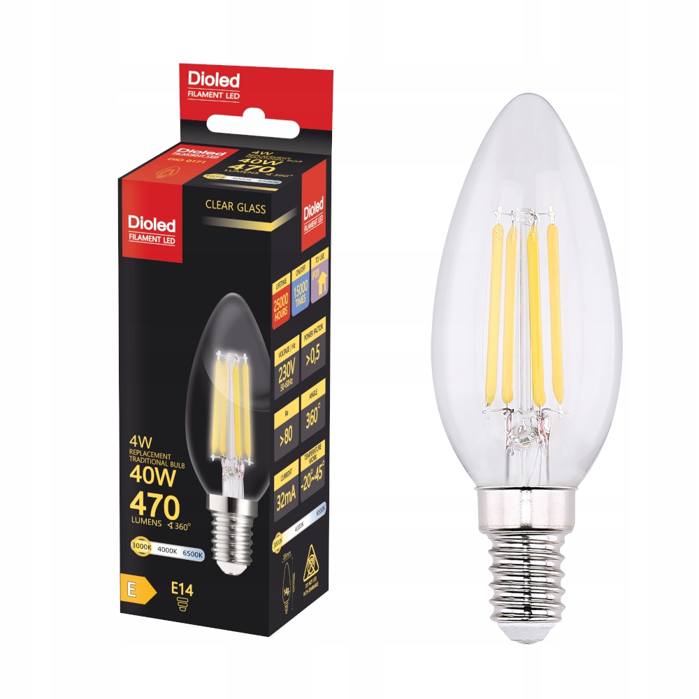 

Żarówka Led E14 4W 470lm ciepła filament świeczka