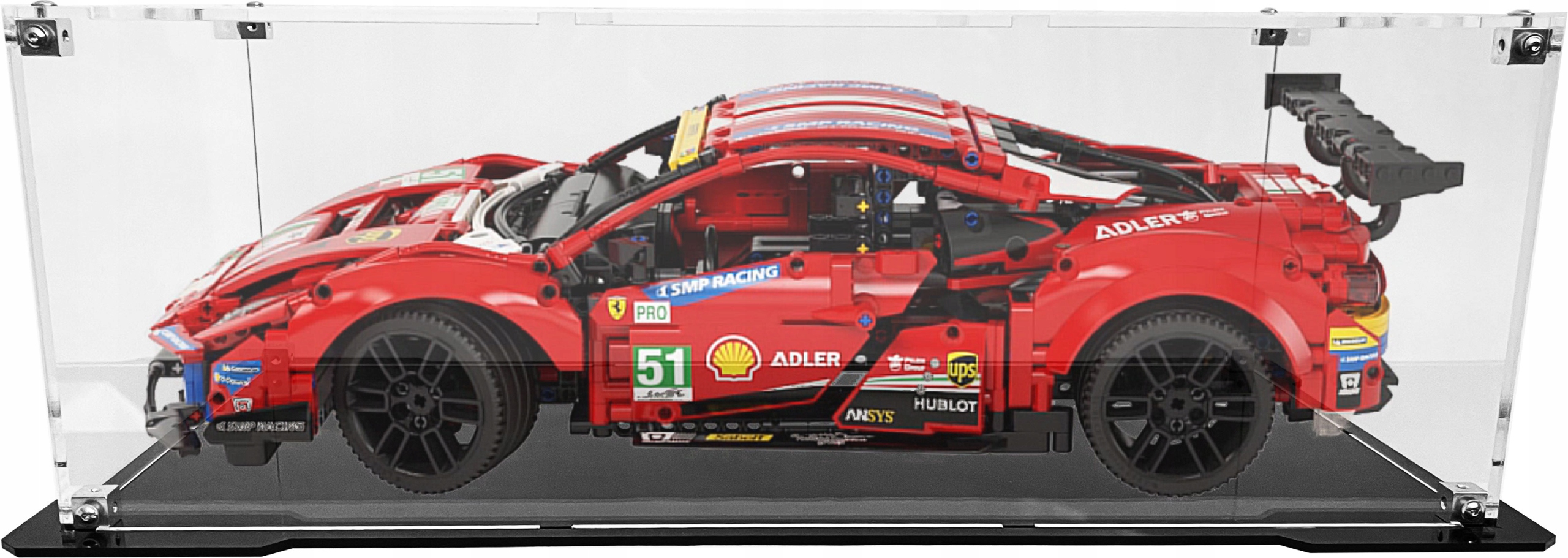 Vitrína s černou základnou pro stavebnici Lego 42125 Technic Ferrari 488