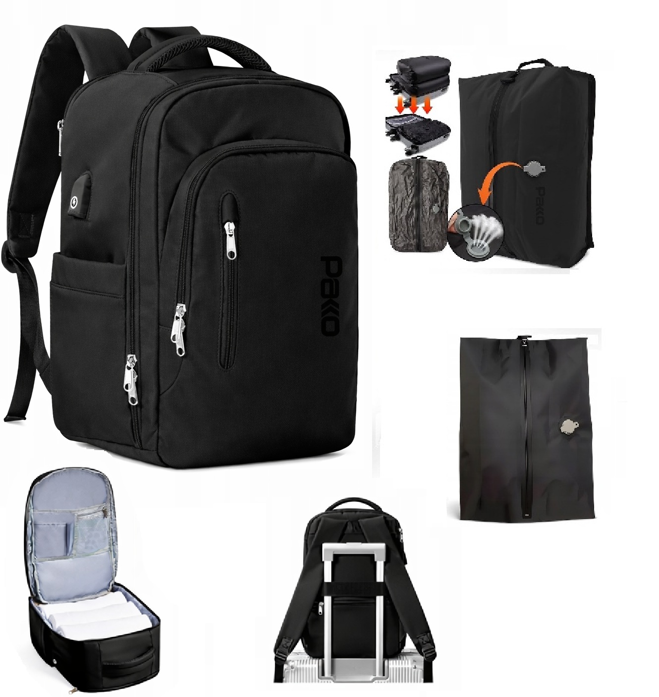 Batoh Příruční zavazadlo Usb Vakuový vak Kompresní vak Pakko 40x20x25 T710