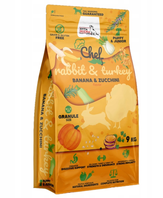 Sucha karma dla szczeniąt Królik i indyk, banan i cukinia 9kg