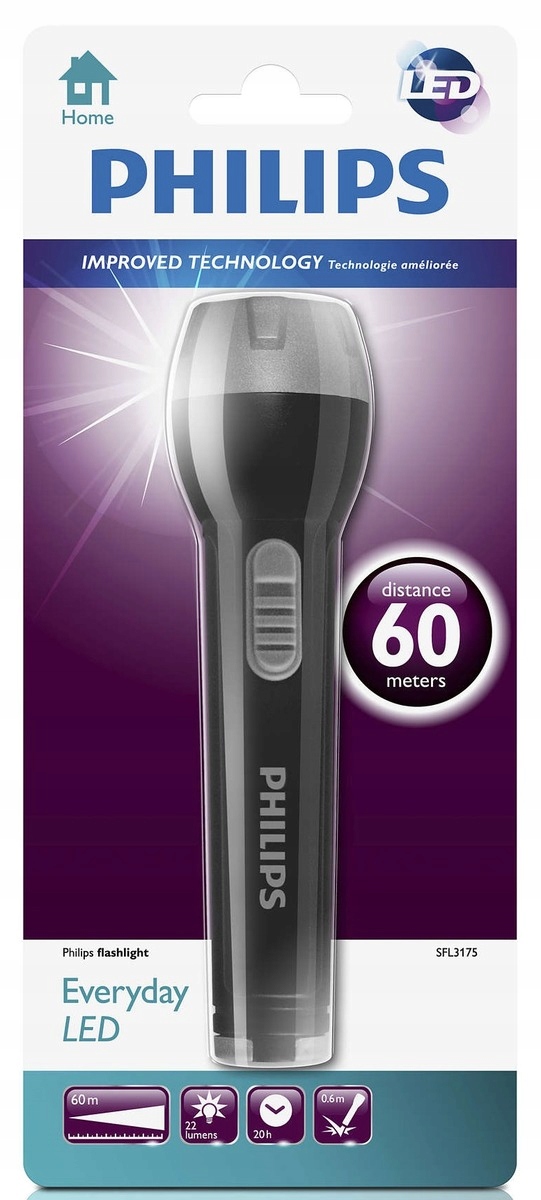 Latarka klasyczna Philips SFL3175 Led 22lm 60m na baterie 2xAA LR6 lekka
