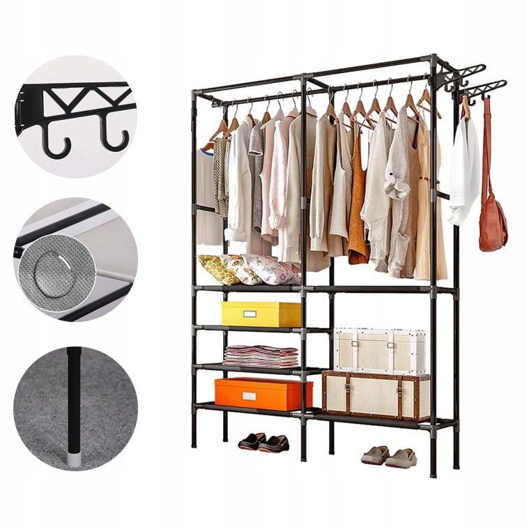 SZAFA METALOWA STOJAK WIESZAK STOJĄCY NA UBRANIA BUTY GARDEROBA PRZEDPOKOJU Liczba półek 6