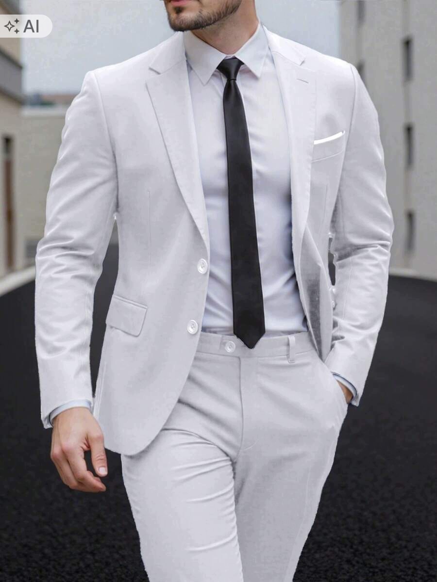 Shein Bílá Sako Pánská Elegantní Jednořadá L 1LA