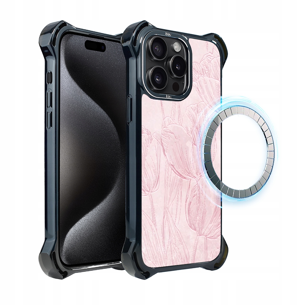 Pouzdro pro iPhone 15 Pro Max Ibizu DropGuard Ultra s MagSafe, tulipánová freska