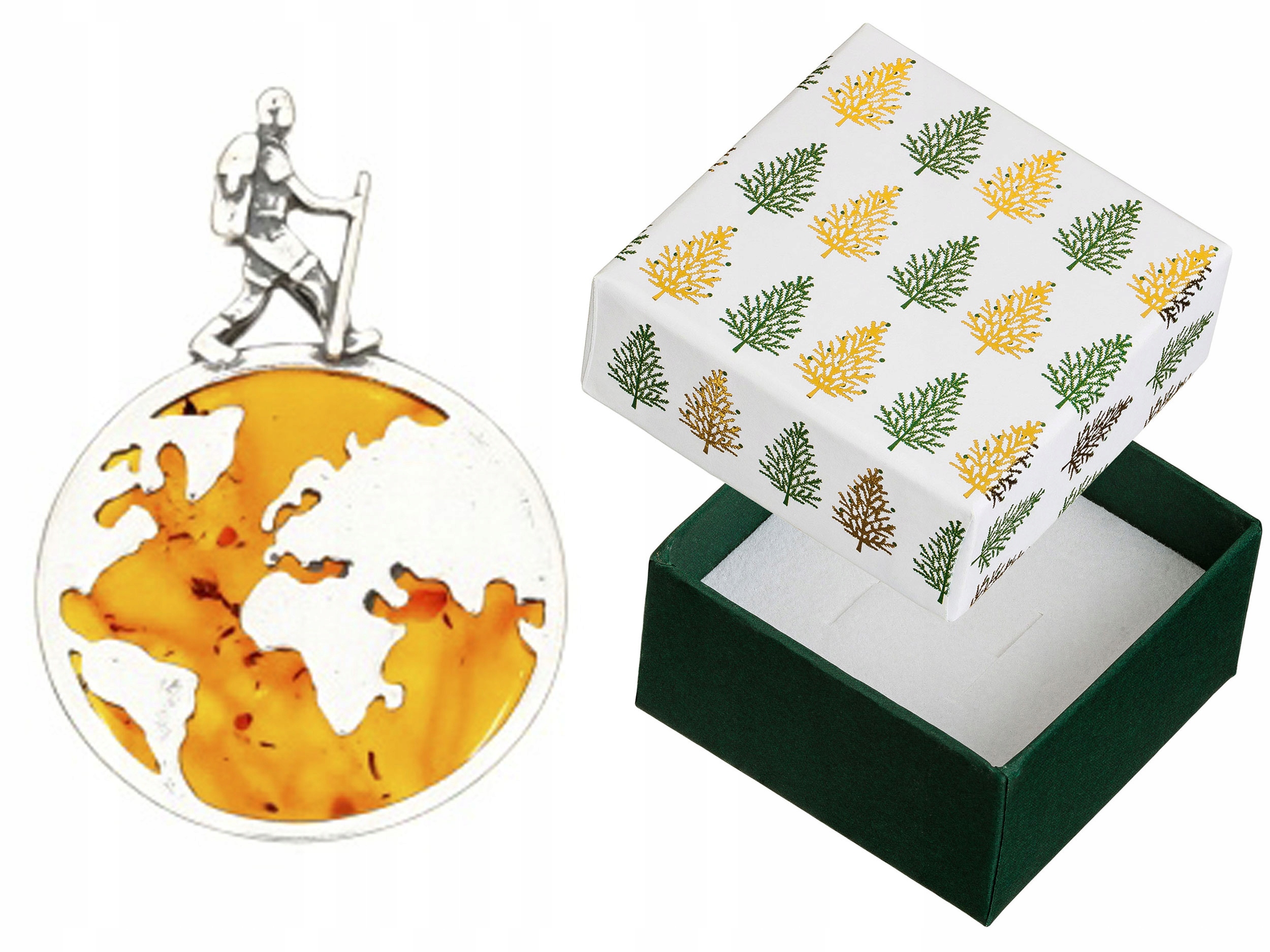 Stříbrný Přívěsek Cestovatel s jantarem Oxidovaný přívěsek Zeměkoule